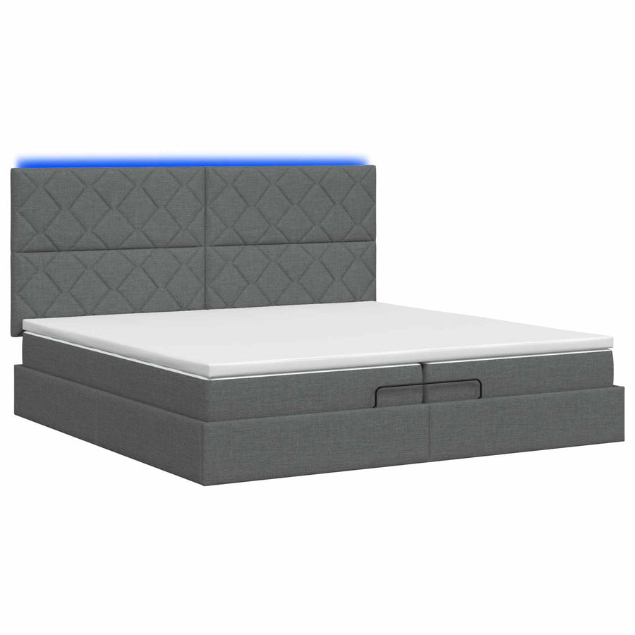 Ottoman Bed met Matrassen en LED Donkergrijs 200 x 200 cm Stof