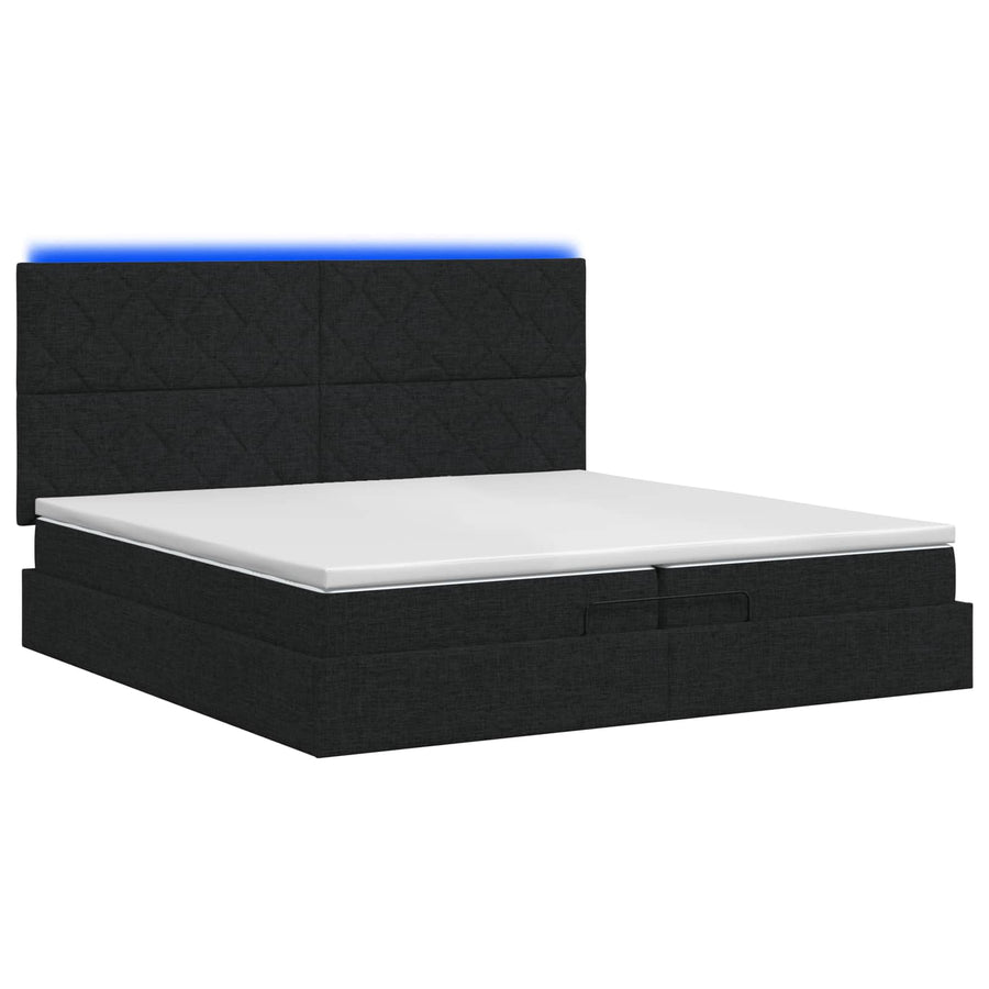 Ottoman Bed met Matrassen en LED Zwart 200 x 200 cm Stof