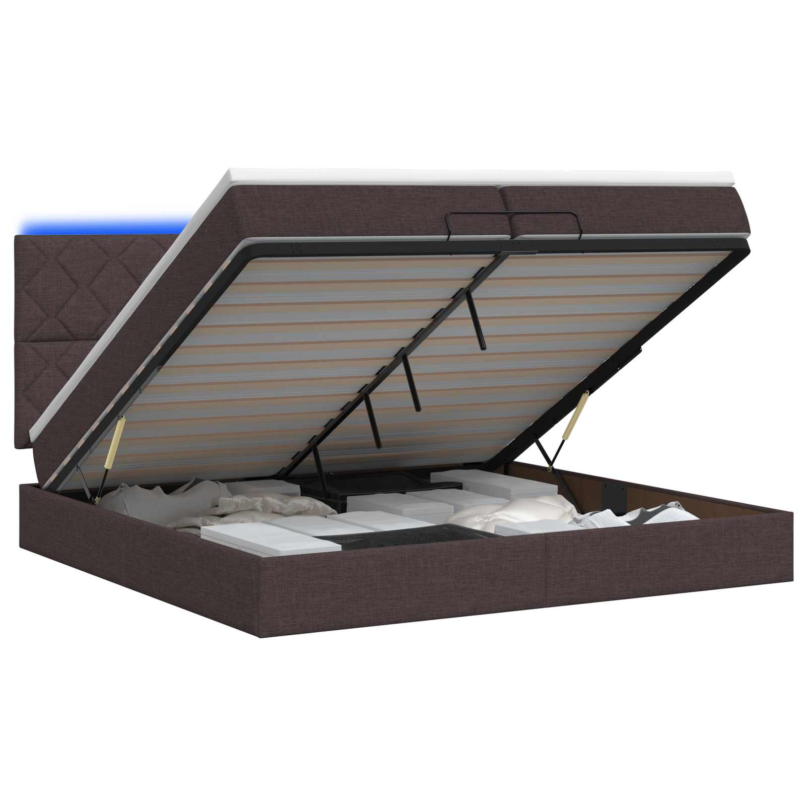 Ottoman Bed met Matrassen en LED Donkerbruin 200 x 200 cm Stof