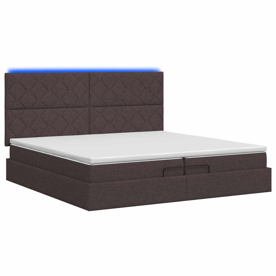 Ottoman Bed met Matrassen en LED Donkerbruin 200 x 200 cm Stof
