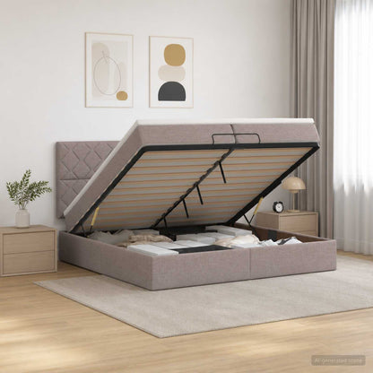 Ottoman bed met matras met hoofdeinde Taupe 200 x 200 cm Stof