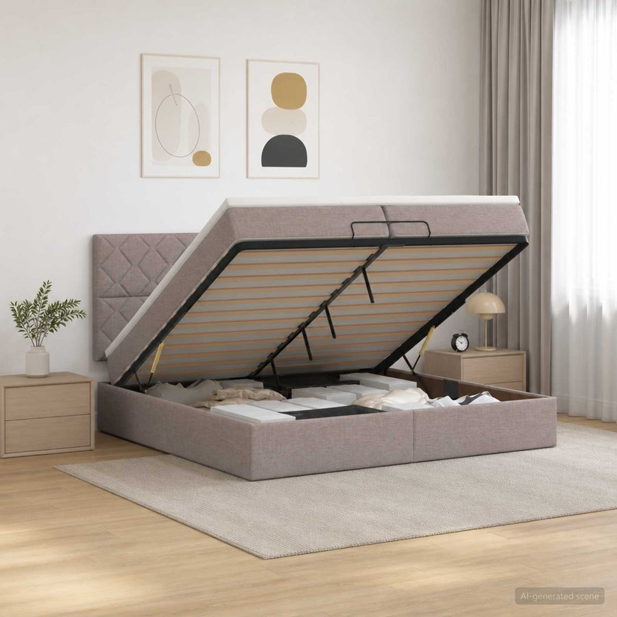 Ottoman Bed met Matrassen en LED Taupe 200 x 200 cm Stof
