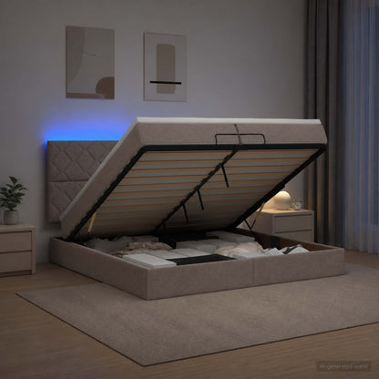 Ottoman Bed met Matrassen en LED Taupe 200 x 200 cm Stof