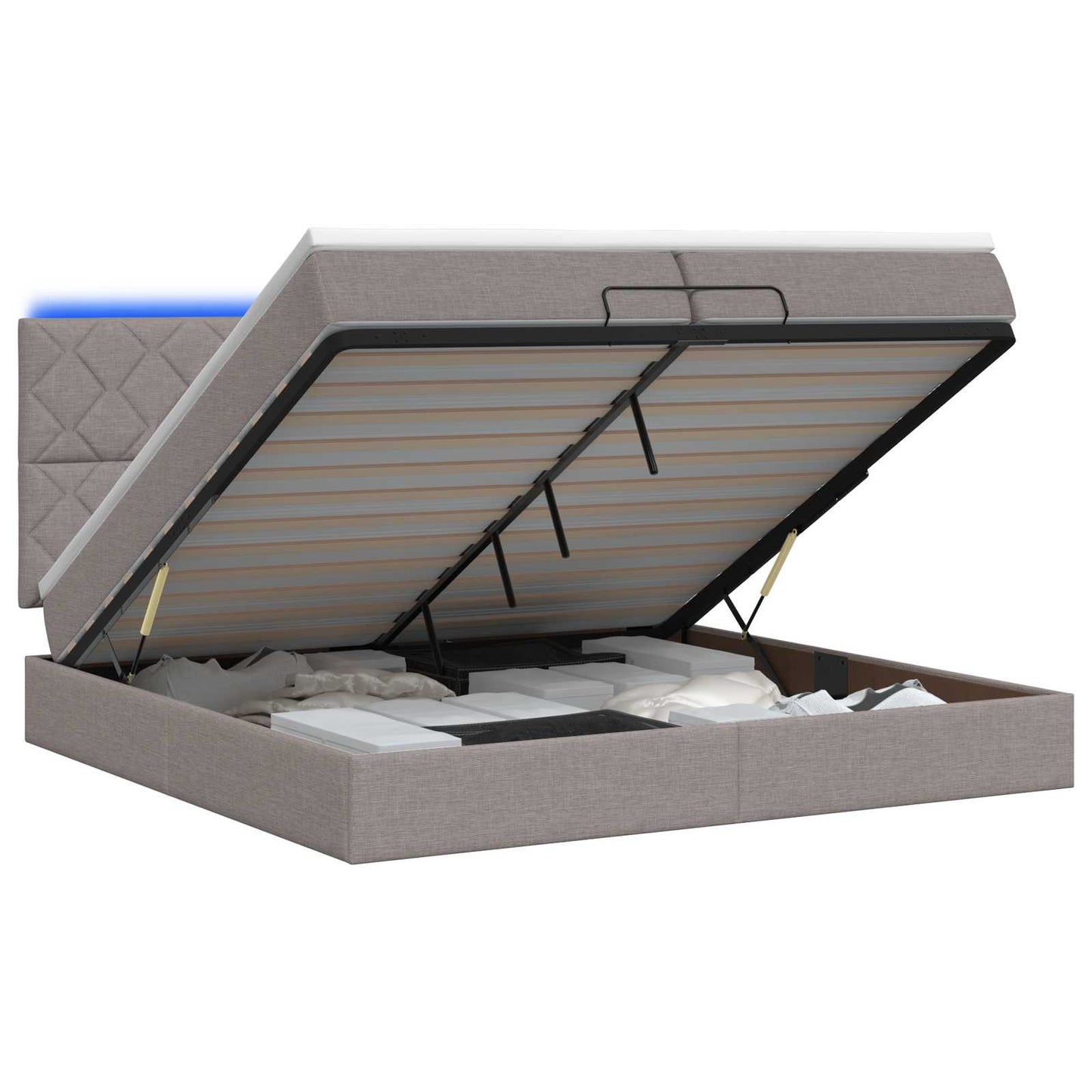 Ottoman Bed met Matrassen en LED Taupe 200 x 200 cm Stof