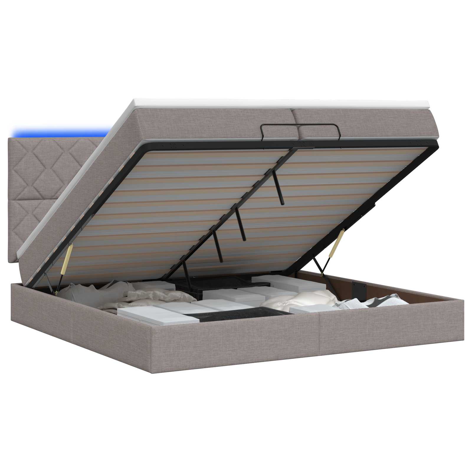 Ottoman Bed met Matrassen en LED Taupe 200 x 200 cm Stof