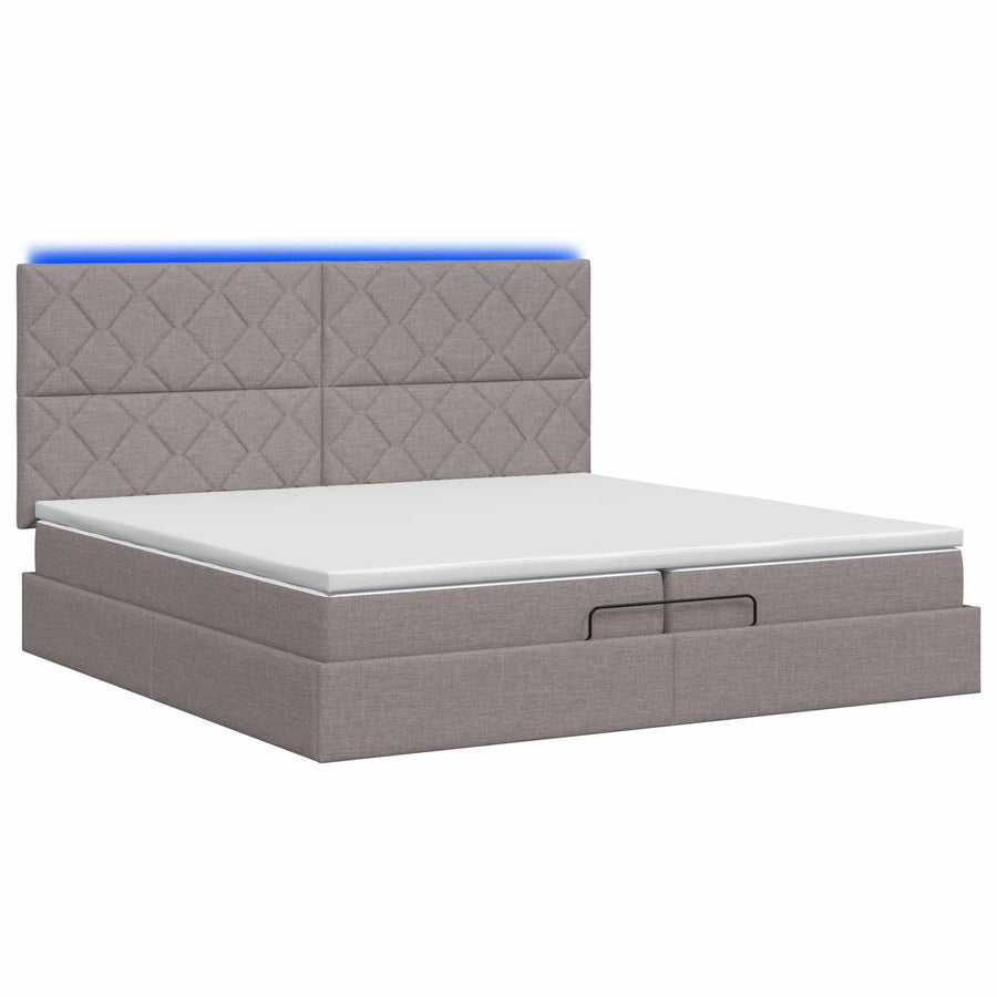 Ottoman Bed met Matrassen en LED Taupe 200 x 200 cm Stof