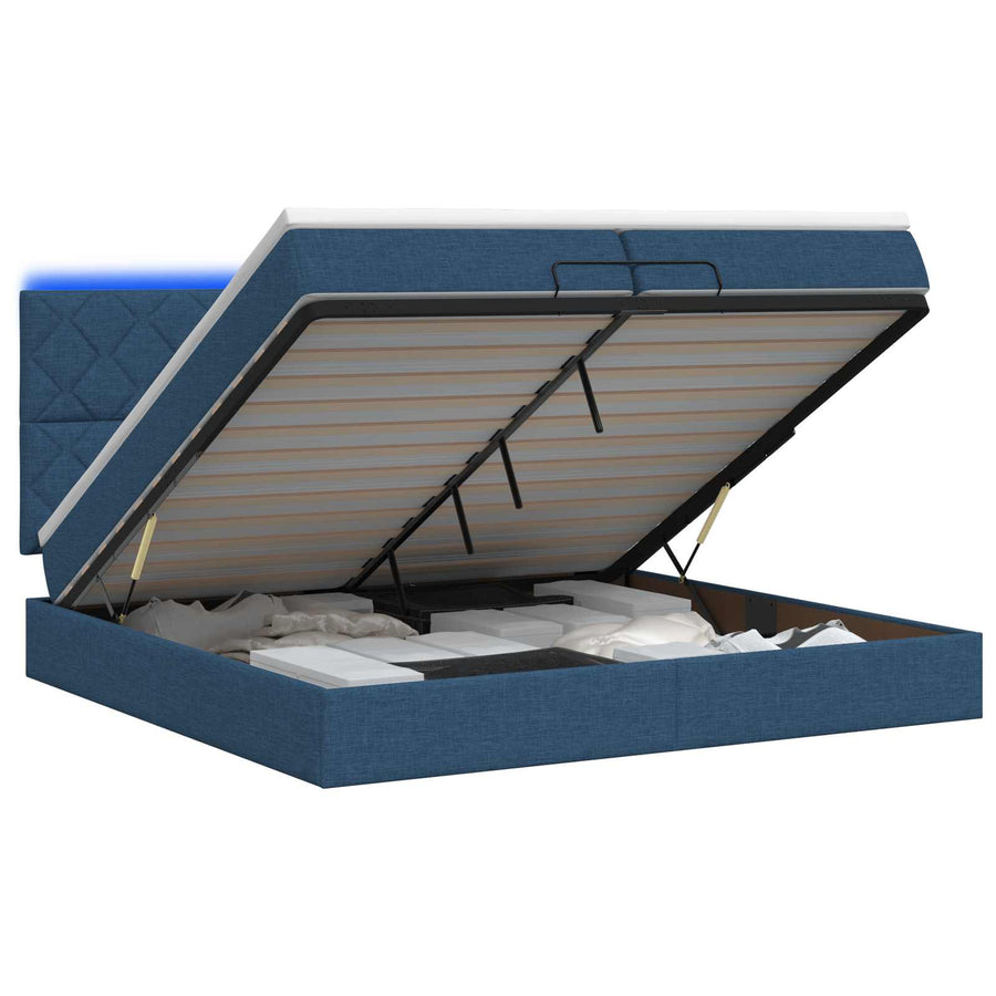 Ottoman Bed met Matrassen en LED Blauw 200 x 200 cm Stof