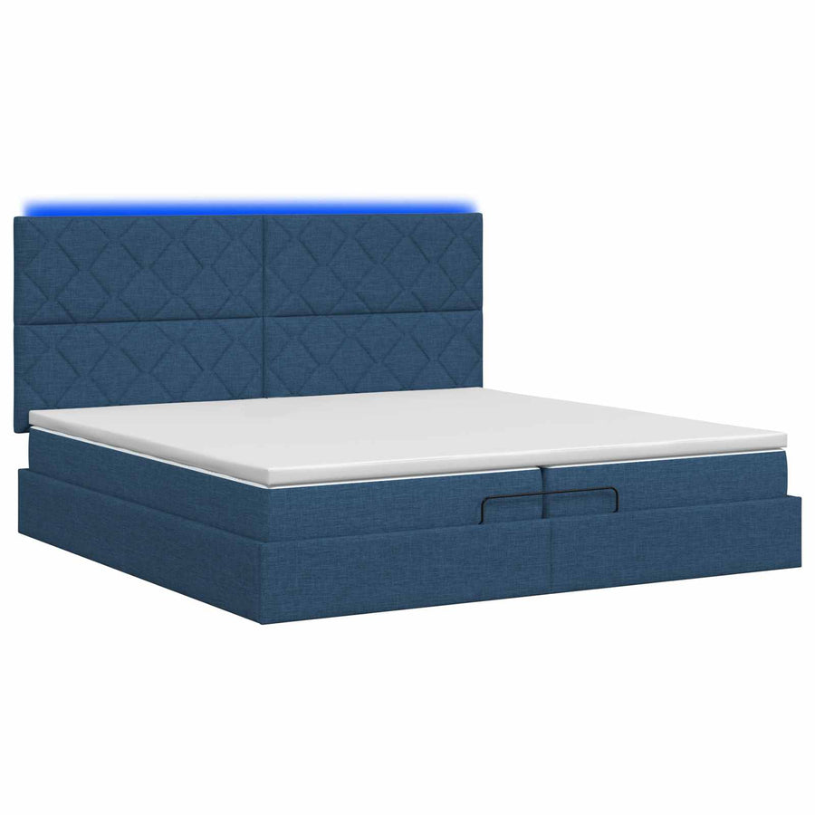 Ottoman Bed met Matrassen en LED Blauw 200 x 200 cm Stof