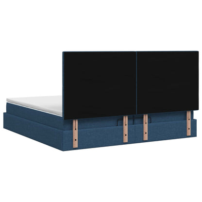 Ottoman Bed met Matrassen en LED Blauw 200 x 200 cm Stof