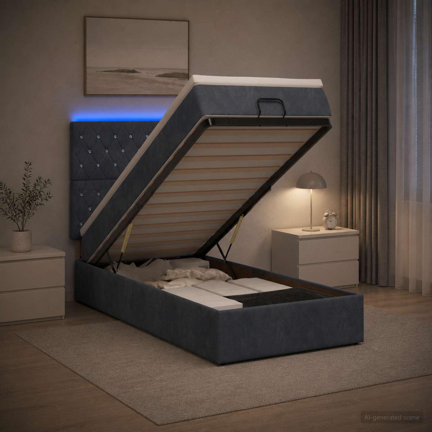 Ottoman Bed met Matrassen en LED Donkergrijs 100 x 200 cm
