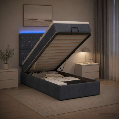 Ottoman Bed met Matrassen en LED Donkergrijs 100 x 200 cm
