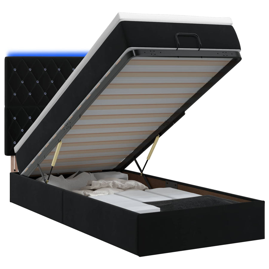 Ottoman Bed met Matrassen en LED Zwart 80 x 200 cm fluweel