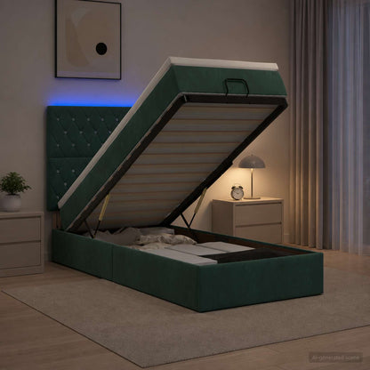 Ottoman Bed met Matrassen en LED Donkergroen 90 x 190 cm