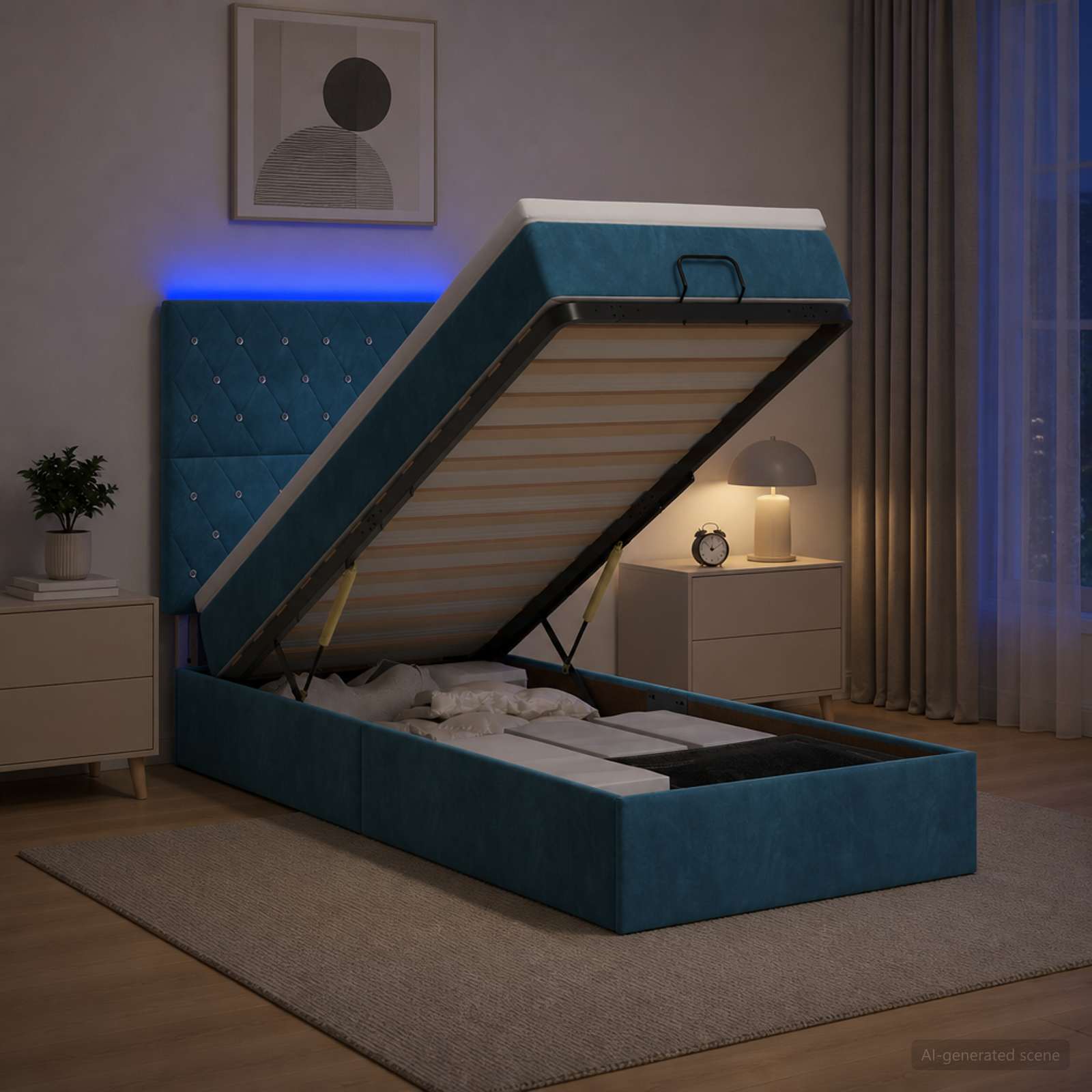 Ottoman Bed met Matrassen en LED Donkerblauw 80 x 200 cm