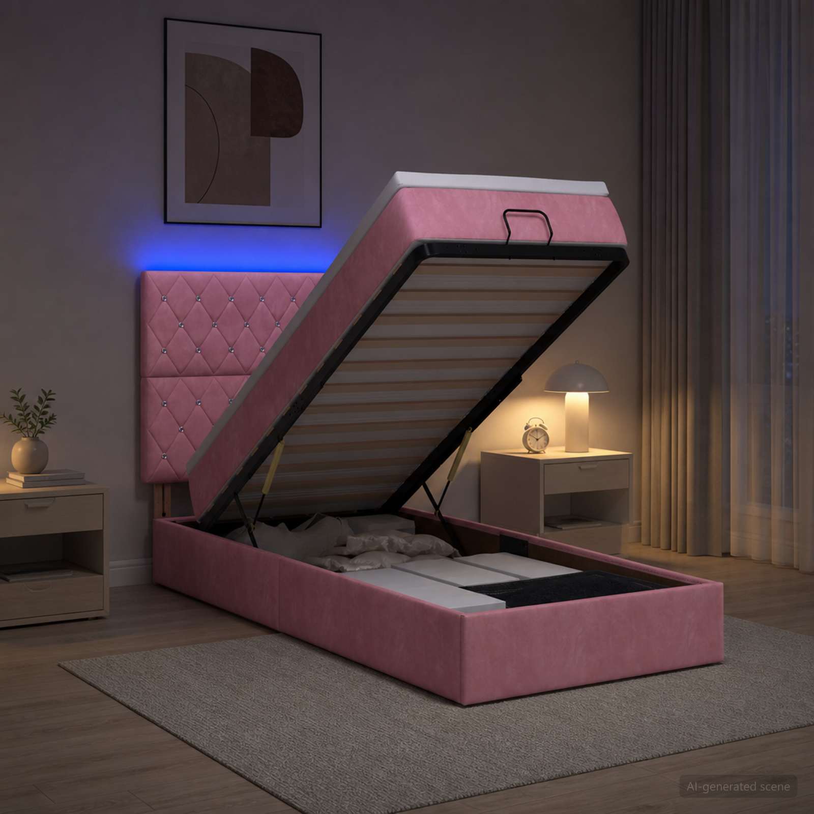 Ottoman Bed met Matrassen en LED Roze 80 x 200 cm fluweel