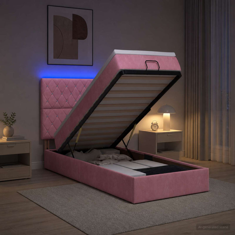 Ottoman Bed met Matrassen en LED Roze 80 x 200 cm fluweel