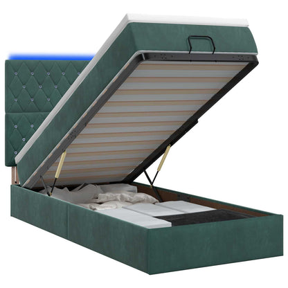 Ottoman Bed met Matrassen en LED Donkergroen 90 x 190 cm