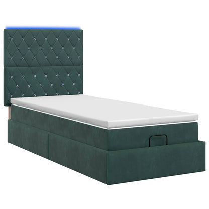 Ottoman Bed met Matrassen en LED Donkergroen 90 x 190 cm