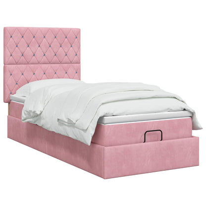 Ottoman Bed met Matrassen en LED Roze 90 x 190 cm fluweel