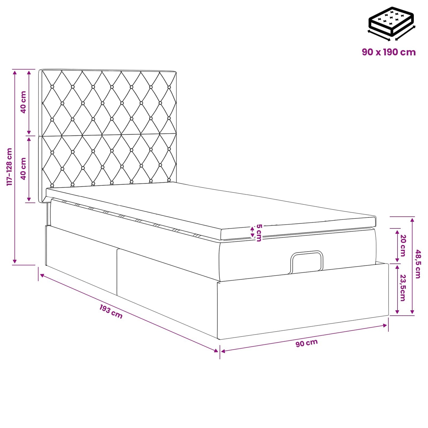 Ottoman Bed met Matrassen en LED Roze 90 x 190 cm fluweel