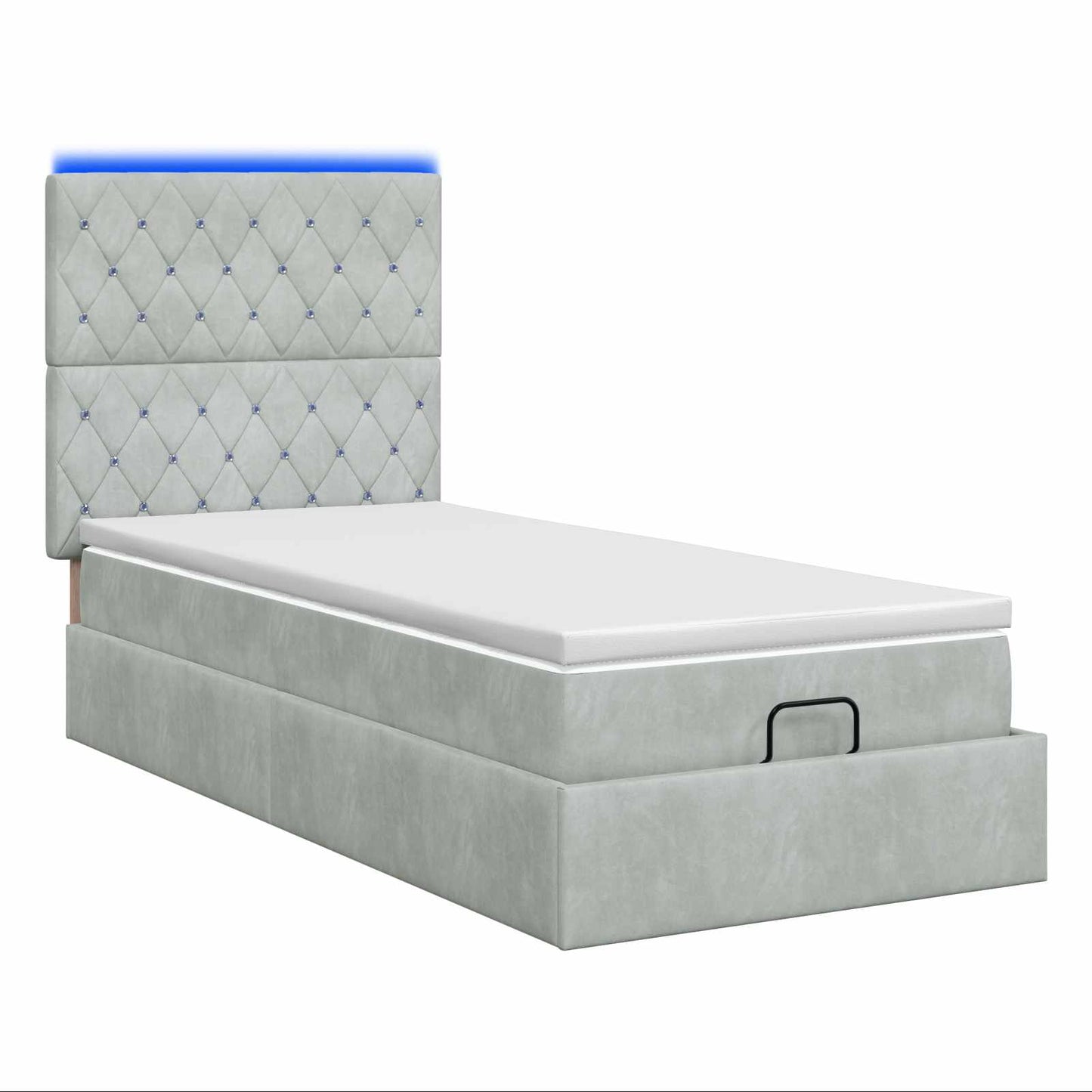 Ottoman Bed met Matrassen en LED Lichtgrijs 90 x 200 cm fluweel