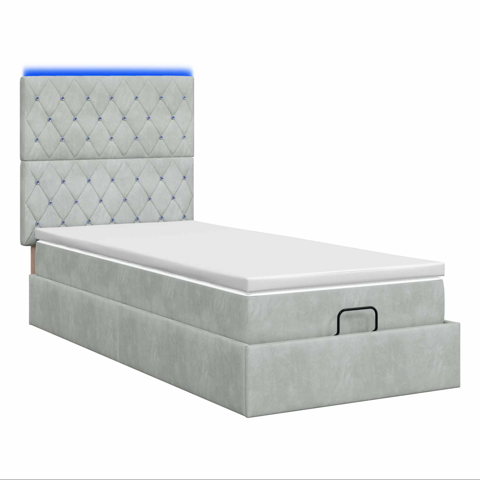 Ottoman Bed met Matrassen en LED Lichtgrijs 90 x 200 cm fluweel