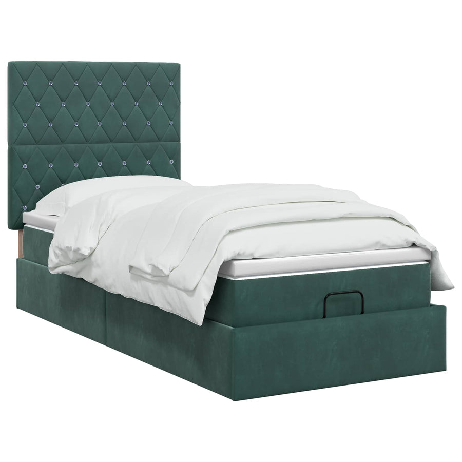 Ottoman Bed met Matrassen en LED Donkergroen 90 x 200 cm