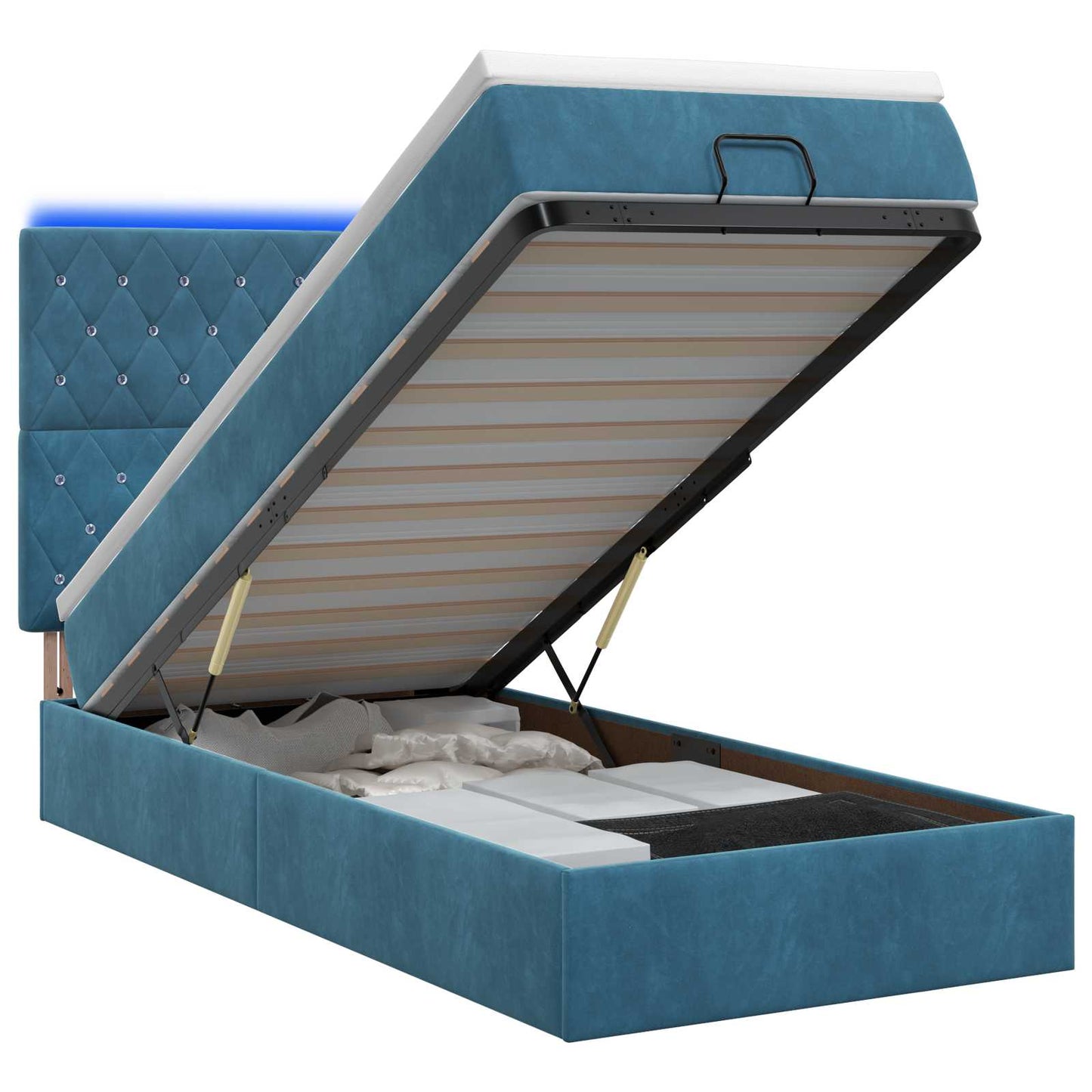 Ottoman Bed met Matrassen en LED Donkerblauw 90 x 200 cm