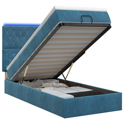 Ottoman Bed met Matrassen en LED Donkerblauw 90 x 200 cm