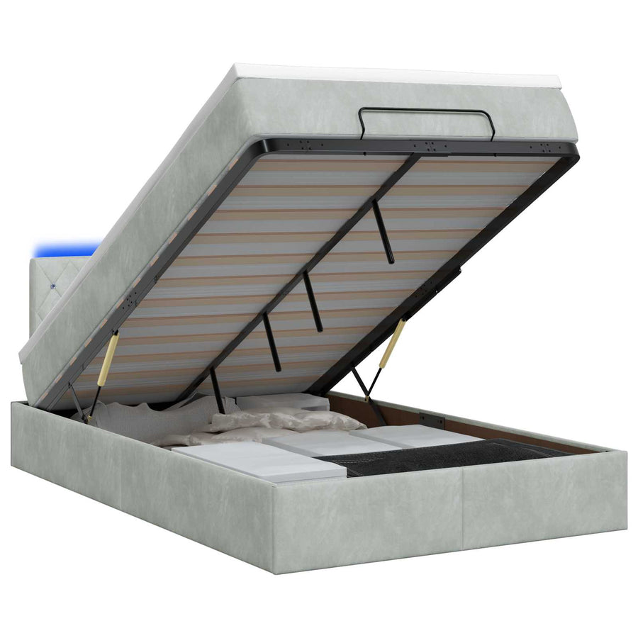 Ottoman Bed met Matrassen en LED Lichtgrijs 120 x 190 cm