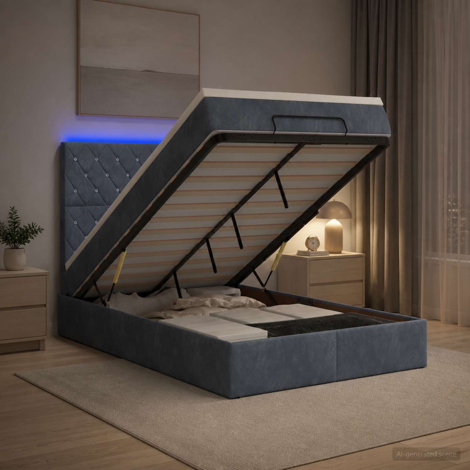 Ottoman Bed met Matrassen en LED Donkergrijs 120 x 200 cm
