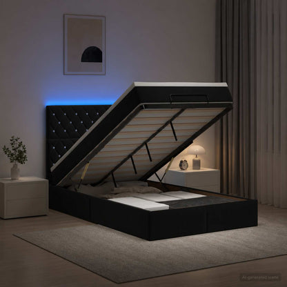 Ottoman Bed met Matrassen en LED Zwart 120 x 190 cm fluweel