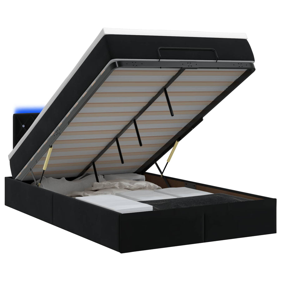 Ottoman Bed met Matrassen en LED Zwart 120 x 190 cm fluweel