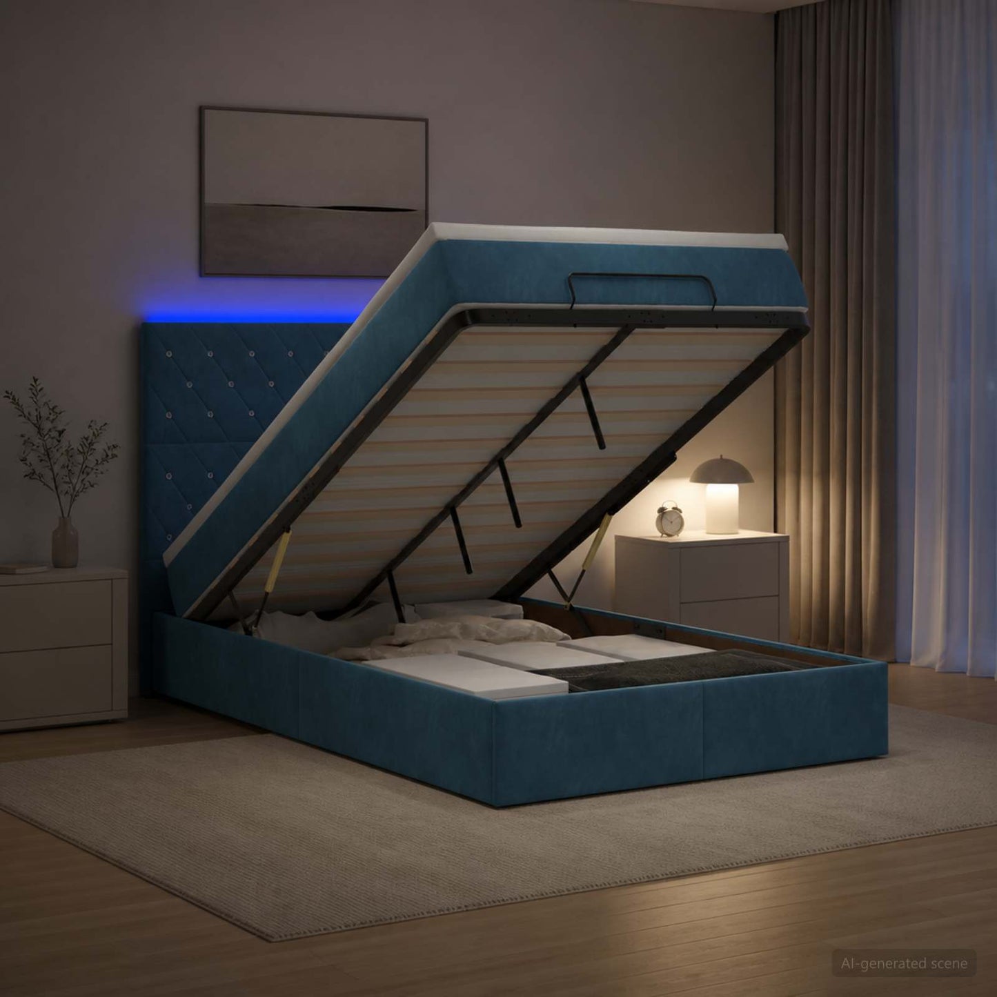 Ottoman Bed met Matrassen en LED Donkerblauw 120 x 190 cm