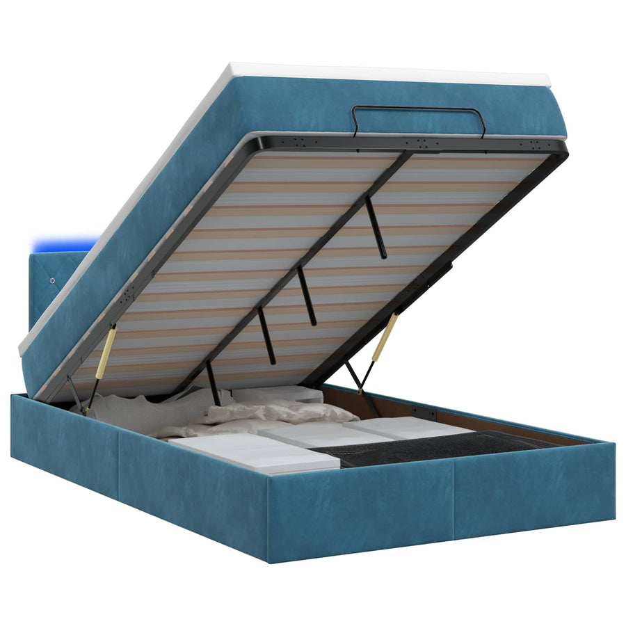 Ottoman Bed met Matrassen en LED Donkerblauw 120 x 190 cm