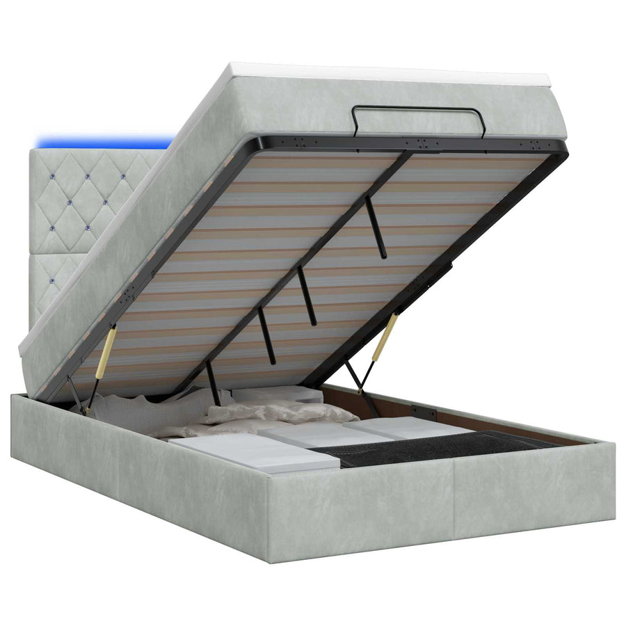 Ottoman Bed met Matrassen en LED Lichtgrijs 120 x 200 cm
