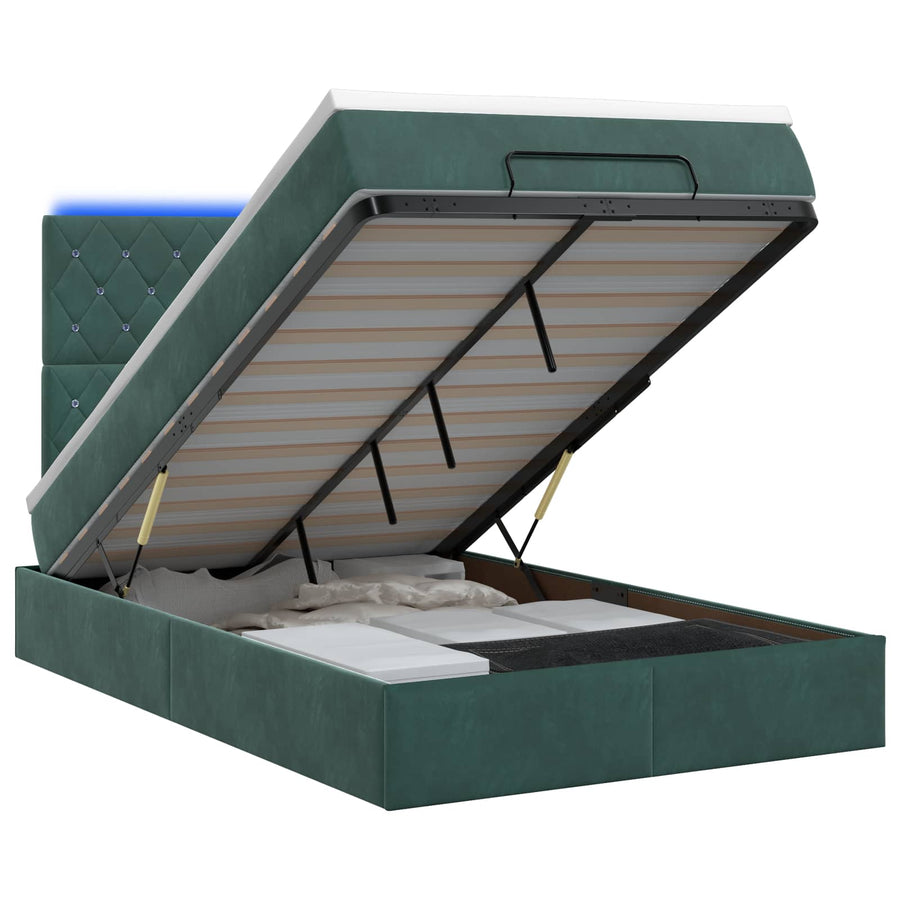 Ottoman Bed met Matrassen en LED Donkergroen 120 x 200 cm