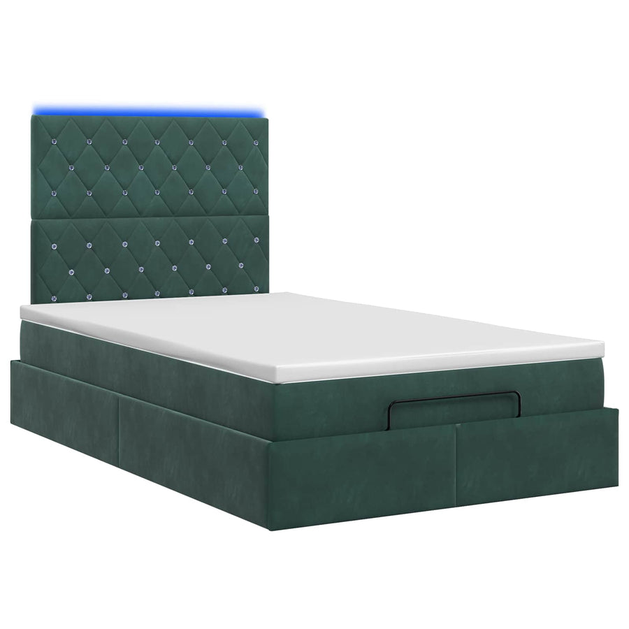 Ottoman Bed met Matrassen en LED Donkergroen 120 x 200 cm