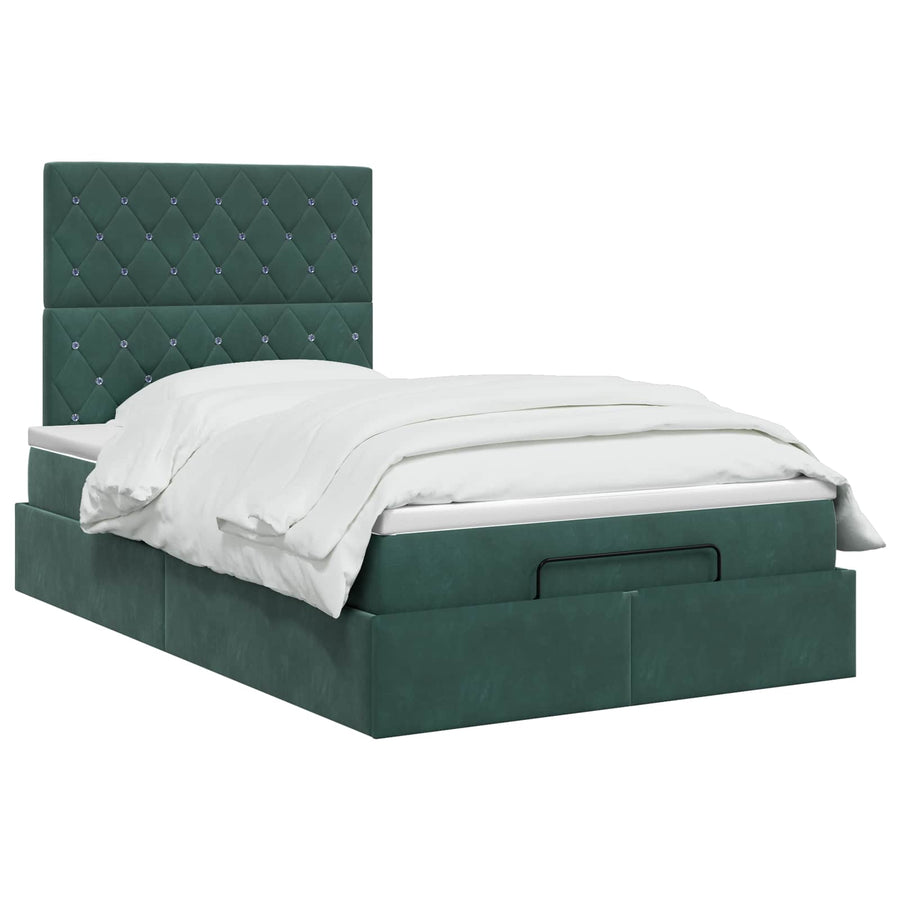 Ottoman Bed met Matrassen en LED Donkergroen 120 x 200 cm
