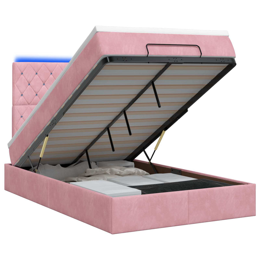 Ottoman Bed met Matrassen en LED Roze 120 x 200 cm fluweel