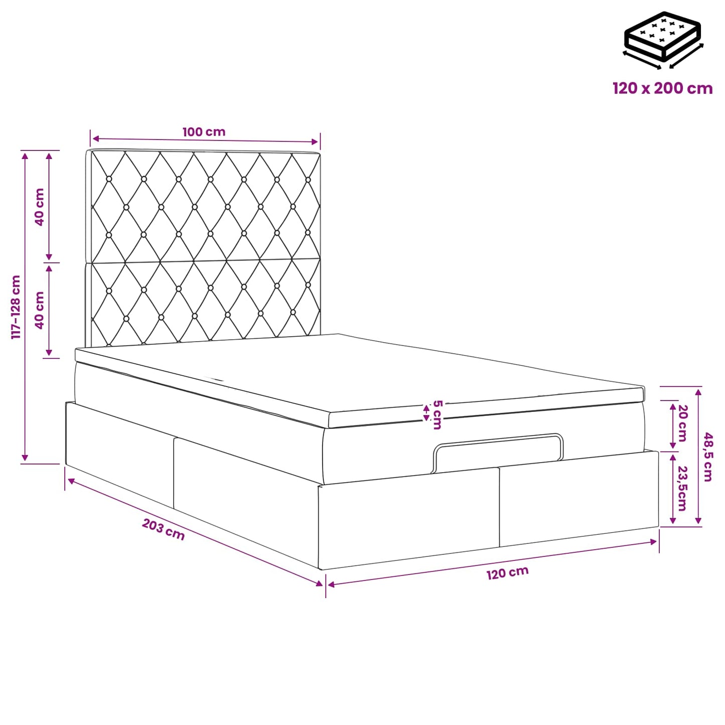 Ottoman Bed met Matrassen en LED Roze 120 x 200 cm fluweel
