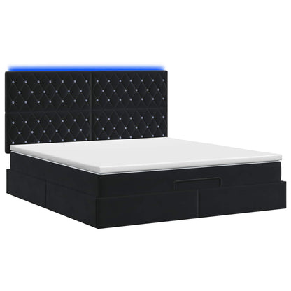 Ottoman Bed met Matrassen en LED Zwart 140 x 190 cm fluweel