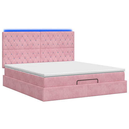 Ottoman Bed met Matrassen en LED Roze 140 x 190 cm fluweel