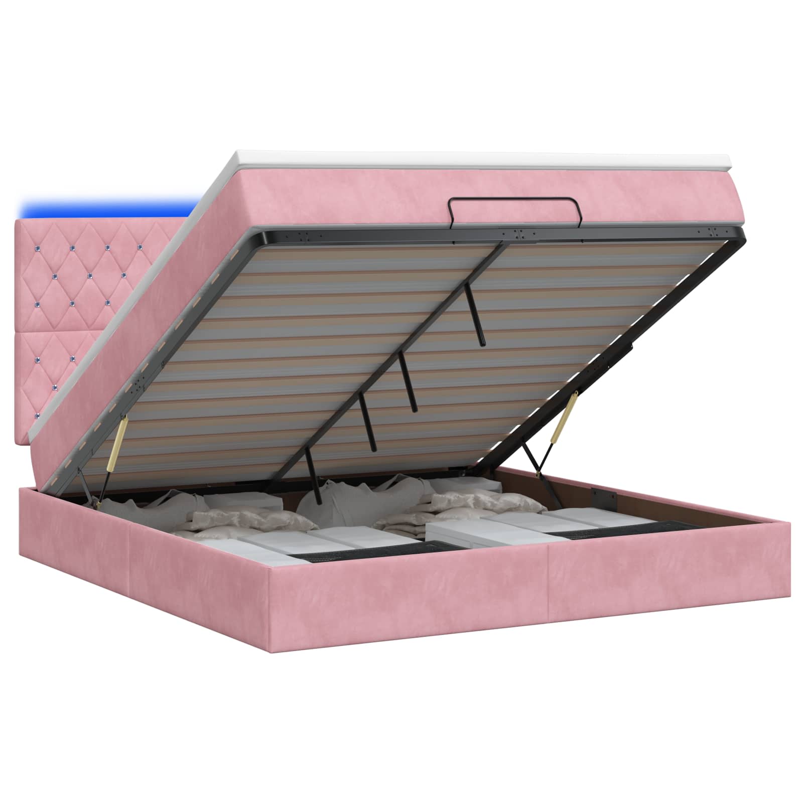 Ottoman Bed met Matrassen en LED Roze 140 x 200 cm fluweel