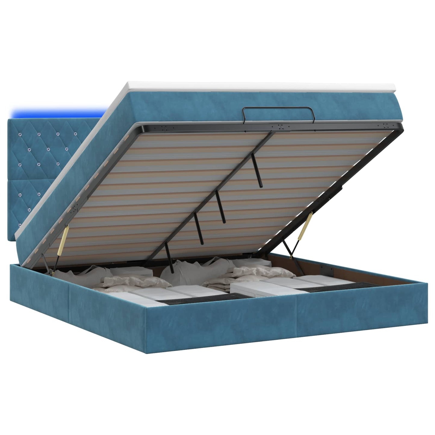 Ottoman Bed met Matrassen en LED Donkerblauw 160 x 200 cm