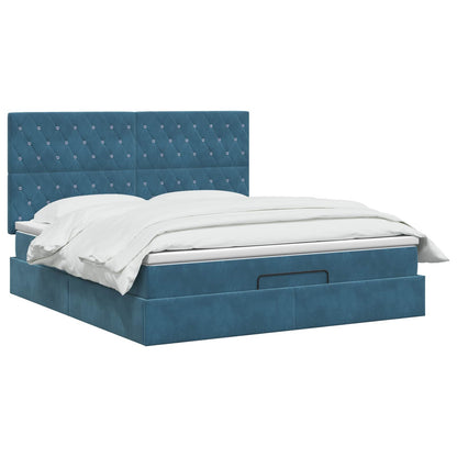 Ottoman Bed met Matrassen en LED Donkerblauw 160 x 200 cm