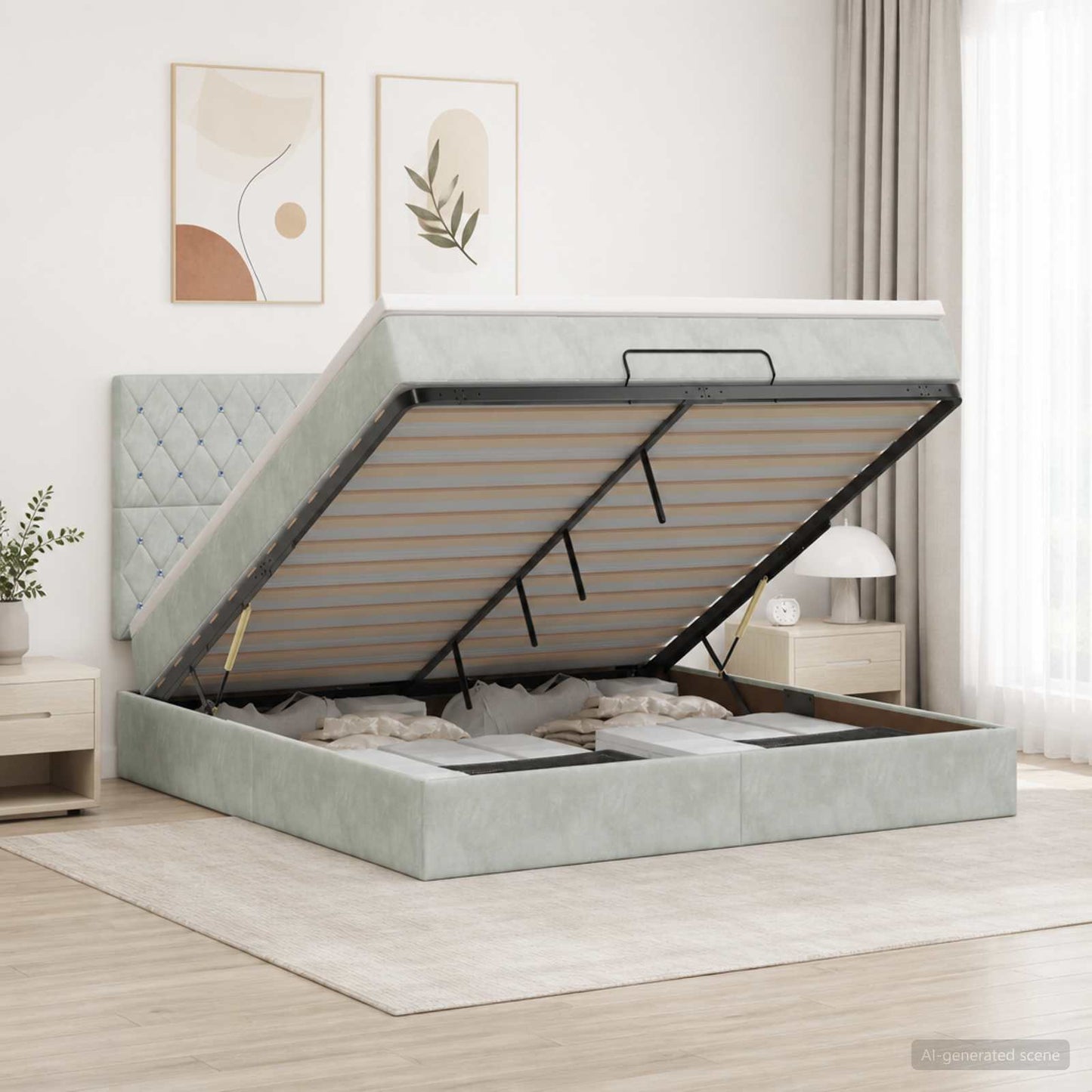 Ottoman Bed met Matrassen en LED Lichtgrijs 180 x 200 cm