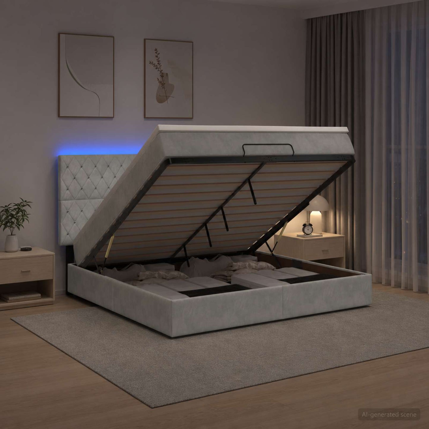 Ottoman Bed met Matrassen en LED Lichtgrijs 180 x 200 cm