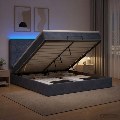 Ottoman Bed met Matrassen en LED Donkergrijs 180 x 200 cm