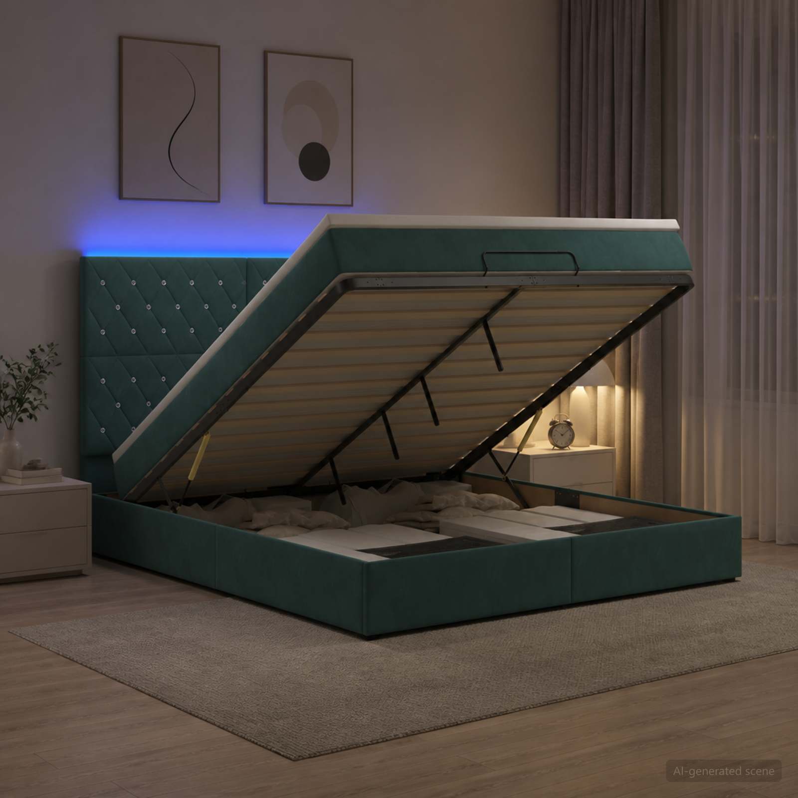 Ottoman Bed met Matrassen en LED Donkergroen 180 x 200 cm